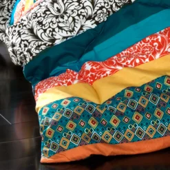 Turquoise, Mustard & Red Boho Floral Color Block King 7-Piece Comforter Set -Home Furnishing Store 810552902 3