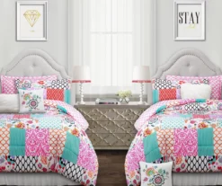 Brookdale White, Pink & Teal Pattern Patchwork Comforter Set