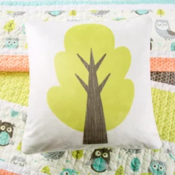 Coral & Turquoise Owl Stripe Full/Queen 5-Piece Quilt Set 10 Coral & Turquoise Owl Stripe Full/Queen 5-Piece Quilt Set -Home Furnishing Store 810552920 4