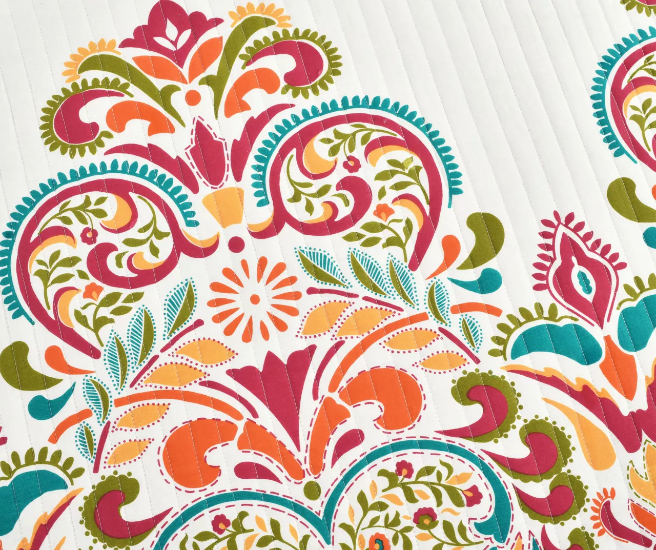 Clara Orange & Turquoise Floral Full/Queen 3-Piece Quilt Set 6 Clara Orange & Turquoise Floral Full/Queen 3-Piece Quilt Set - Image 6