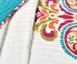 Clara Orange & Turquoise Floral Full/Queen 3-Piece Quilt Set 10 Clara Orange & Turquoise Floral Full/Queen 3-Piece Quilt Set -Home Furnishing Store 810552948 3