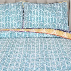 Fuchsia & Orange Bohemian Pattern Stripe Full/Queen 3-Piece Quilt Set -Home Furnishing Store 810552951 3