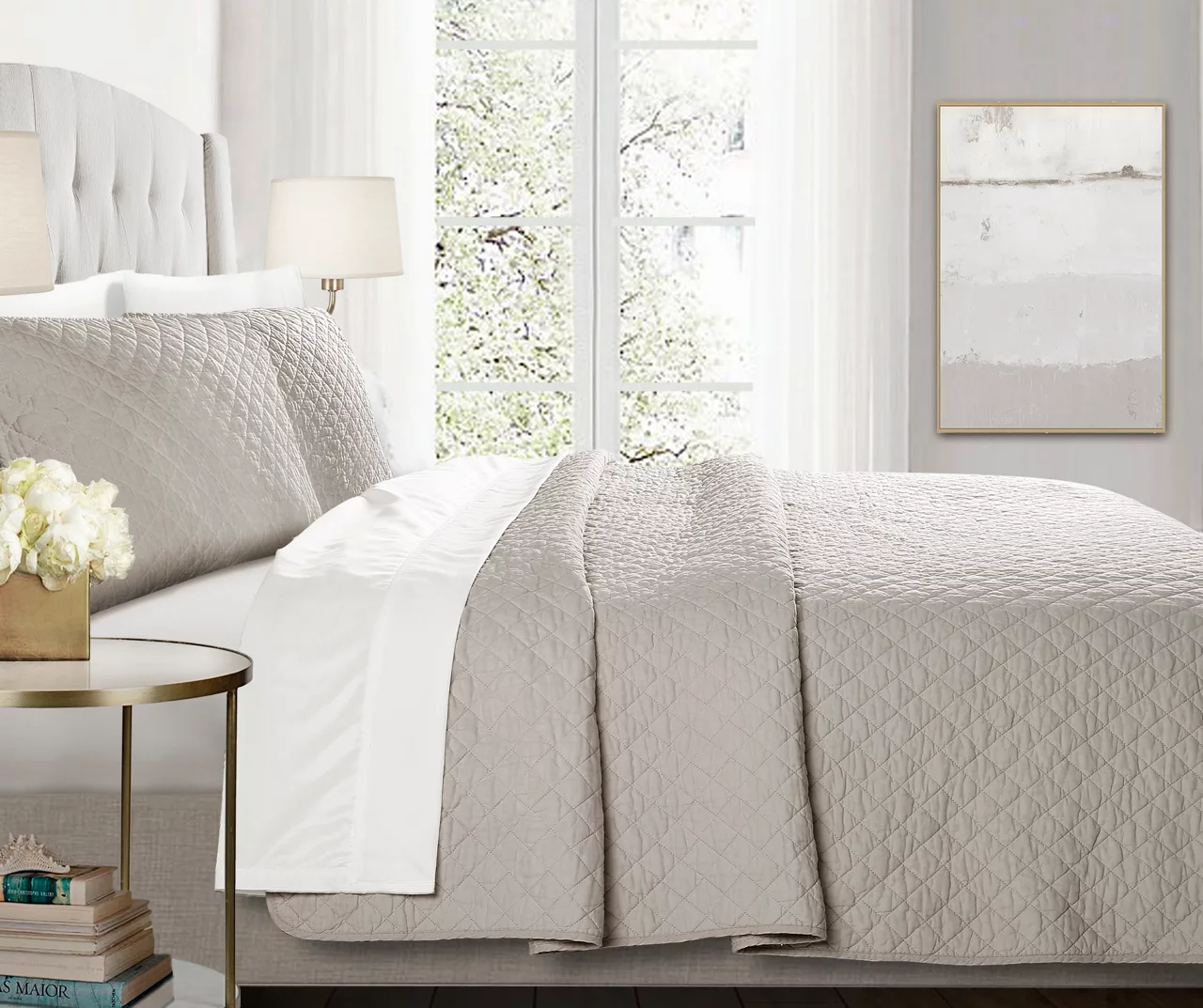 Ava Gray Diamond-Quilted Full/Queen 3-Piece Quilt Set 1 Ava Gray Diamond-Quilted Full/Queen 3-Piece Quilt Set