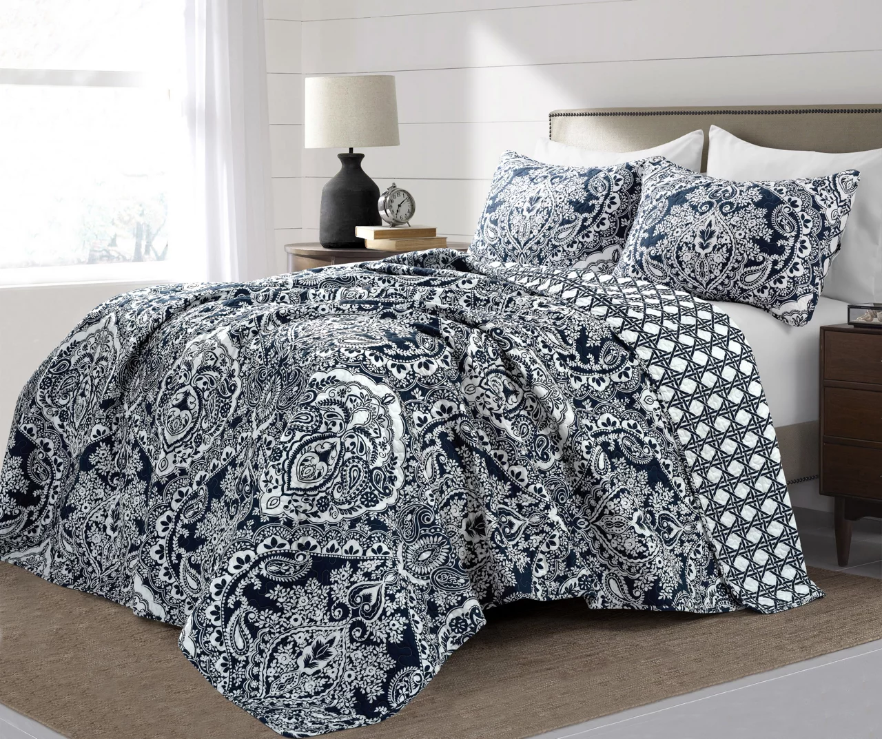 Aubree Navy & White Full/Queen 3-Piece Quilt Set 2 Aubree Navy & White Full/Queen 3-Piece Quilt Set - Image 2
