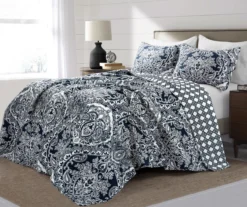 Aubree Navy & White Full/Queen 3-Piece Quilt Set 14 Aubree Navy & White Full/Queen 3-Piece Quilt Set -Home Furnishing Store 810552957 11