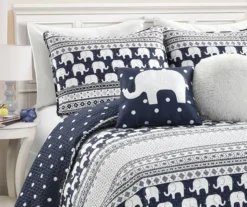 Navy & White Elephant Geometric Stripe Twin 4-Piece Quilt Set -Home Furnishing Store 810552964 21