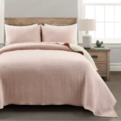 Kantha Blush Stitched-Row Full/Queen 3-Piece Quilt Coverlet Set -Home Furnishing Store 810552980 11