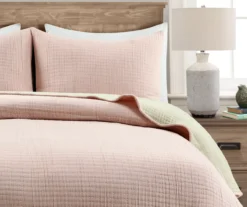 Kantha Blush Stitched-Row Full/Queen 3-Piece Quilt Coverlet Set