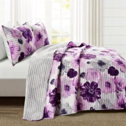 Leah Gray & Purple Floral Full/Queen 3-Piece Quilt Set -Home Furnishing Store 810553027 11