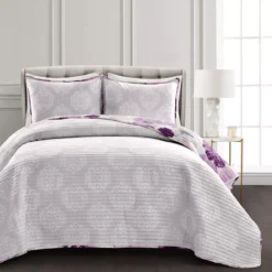 Leah Gray & Purple Floral Full/Queen 3-Piece Quilt Set -Home Furnishing Store 810553027 2