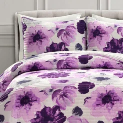 Leah Gray & Purple Floral Full/Queen 3-Piece Quilt Set -Home Furnishing Store 810553027 3