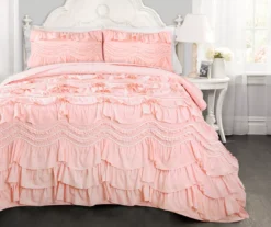 Kemmy Peachy Pink Ruffle Full/Queen 3-Piece Quilt Set