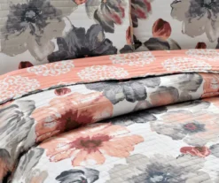 Leah Coral & Gray Floral Reversible King 3-Piece Quilt Set 12 Leah Coral & Gray Floral Reversible King 3-Piece Quilt Set -Home Furnishing Store 810553412 21