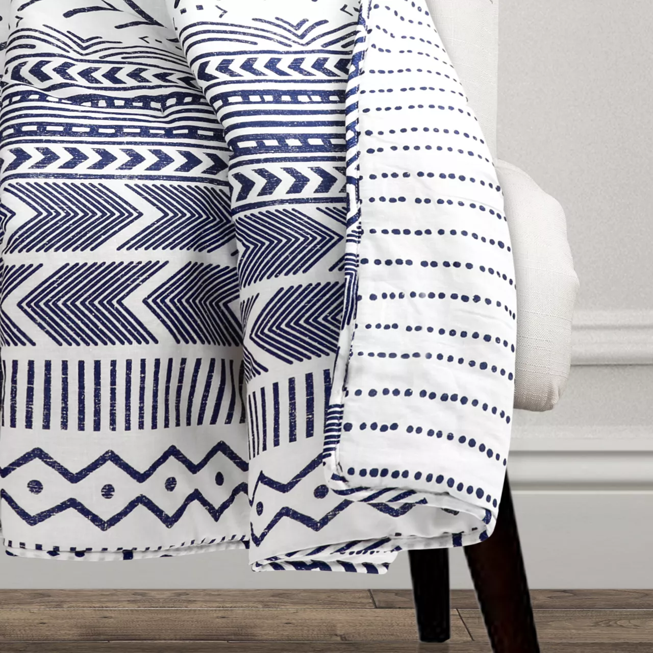 Hygge Navy & White Geometric Throw, (50" X 60") 2 Hygge Navy & White Geometric Throw, (50" X 60") - Image 2
