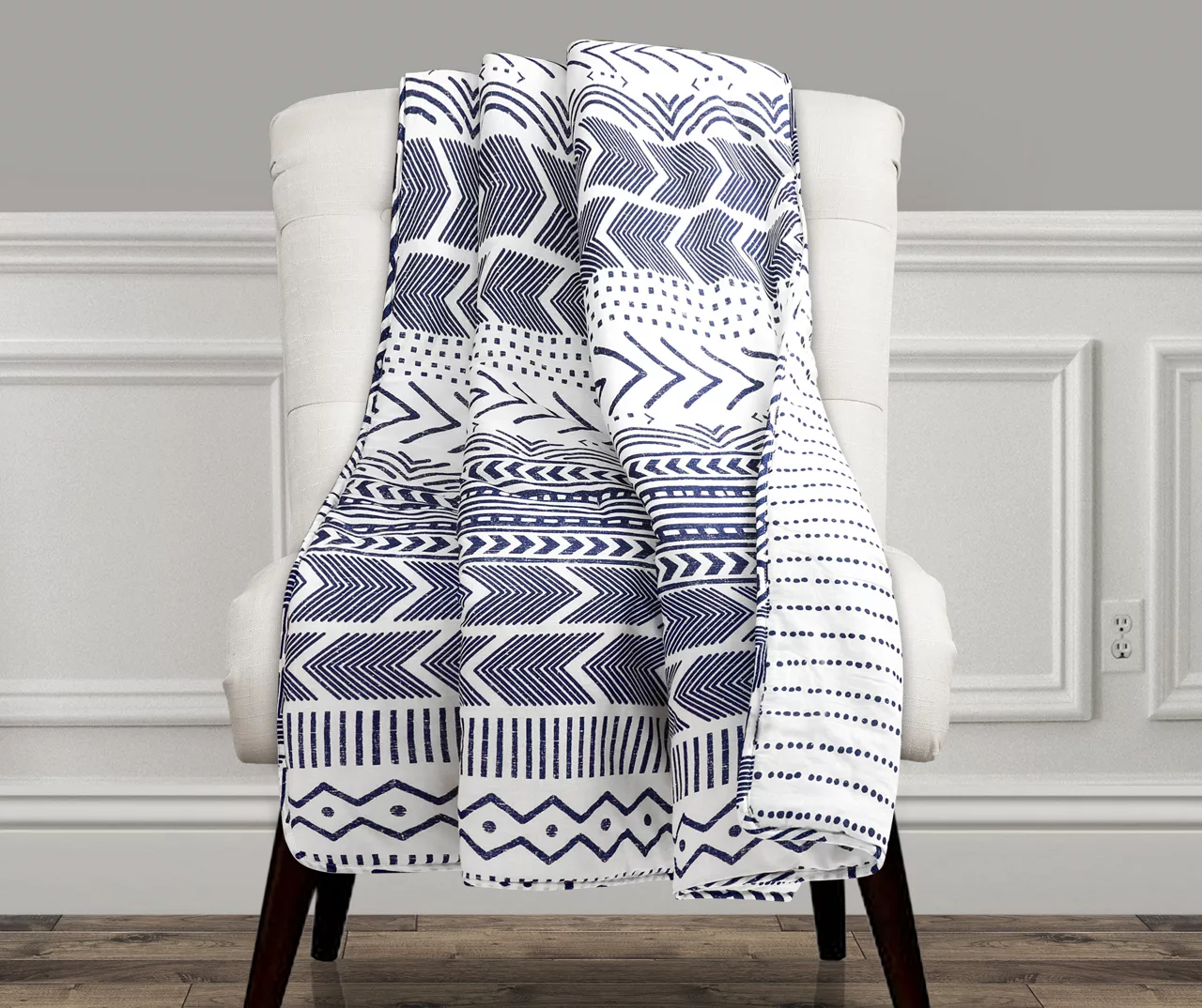 Hygge Navy & White Geometric Throw, (50" X 60") 1 Hygge Navy & White Geometric Throw, (50" X 60")