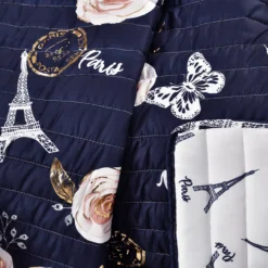 Navy & Peach Botanical Paris Quilted Throw, (50" X 60") 8 Navy & Peach Botanical Paris Quilted Throw, (50" X 60") -Home Furnishing Store 810553476 3