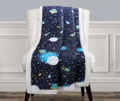 Navy & White Universe Quilted Sherpa Throw, (50" X 60") -Home Furnishing Store 810553478