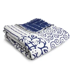 White & Blue Pattern Patchwork Monique Quilted Throw, (50" X 60") -Home Furnishing Store 810553486 3