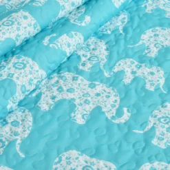 Aqua & White Elephant Parade Quilted Sherpa Throw, (50" X 60") 10 Aqua & White Elephant Parade Quilted Sherpa Throw, (50" X 60") -Home Furnishing Store 810553502 2