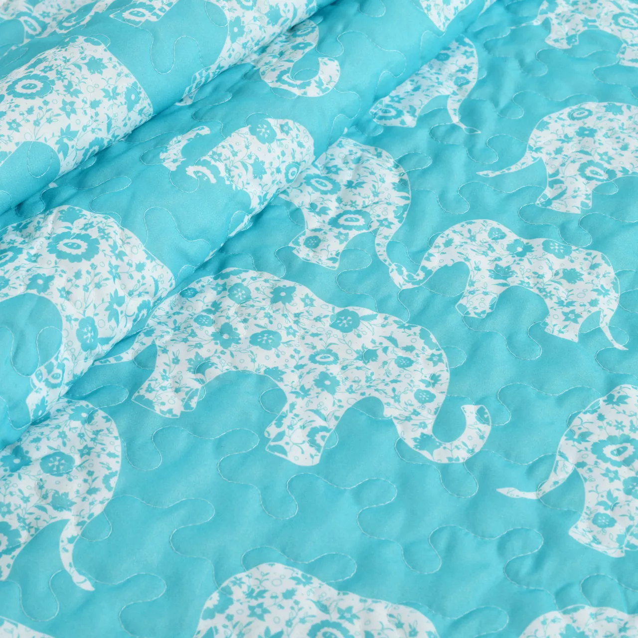 Aqua & White Elephant Parade Quilted Sherpa Throw, (50" X 60") 3 Aqua & White Elephant Parade Quilted Sherpa Throw, (50" X 60") - Image 3