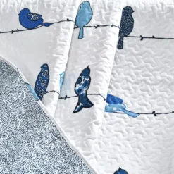 Rowley White & Blue Birds Quilted Throw, (50" X 60") -Home Furnishing Store 810553520 2
