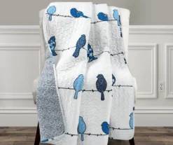 Rowley White & Blue Birds Quilted Throw, (50" X 60")