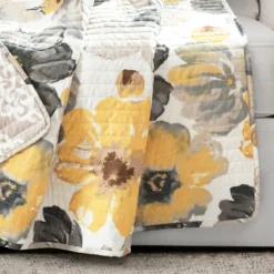 Leah Yellow & Gray Floral Quilted Throw, (50" X 60") -Home Furnishing Store 810553525 21