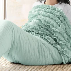 Light Blue Ruffle Sherpa Mermaid Tail Wearable Throw -Home Furnishing Store 810553557 11