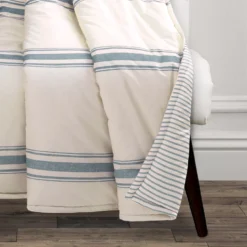 Farmhouse Beige & Blue Stripe Throw, (50" X 60") -Home Furnishing Store 810553559 11