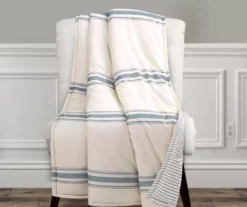 Farmhouse Beige & Blue Stripe Throw, (50" X 60")