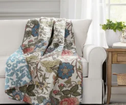 Cream & Green Floral Sydney Quilted Throw, (50" X 60")