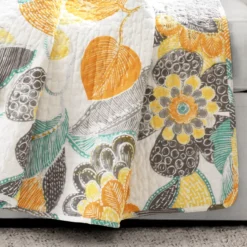 Layla Yellow & Gray Floral Quilted Throw, (50" X 60") -Home Furnishing Store 810553573 2