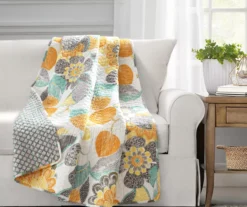 Layla Yellow & Gray Floral Quilted Throw, (50" X 60")