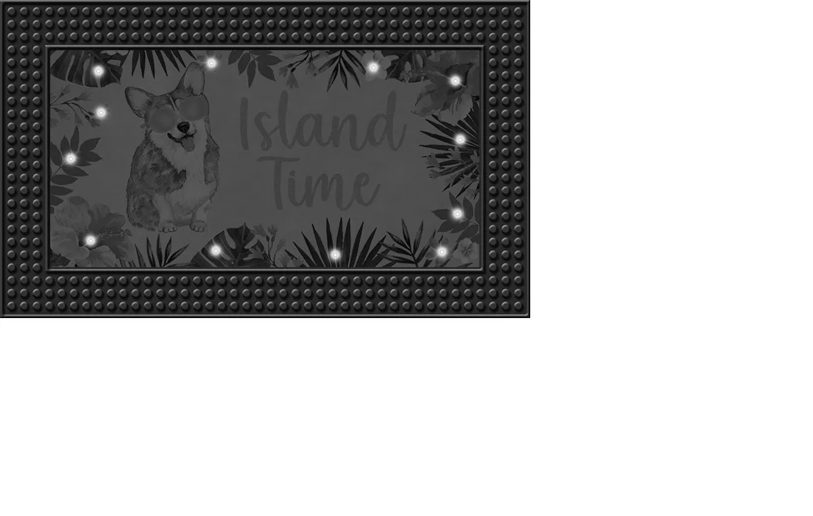 "Island Time" Beige & Pink Tropical Corgi Outdoor Doormat 4 "Island Time" Beige & Pink Tropical Corgi Outdoor Doormat - Image 4