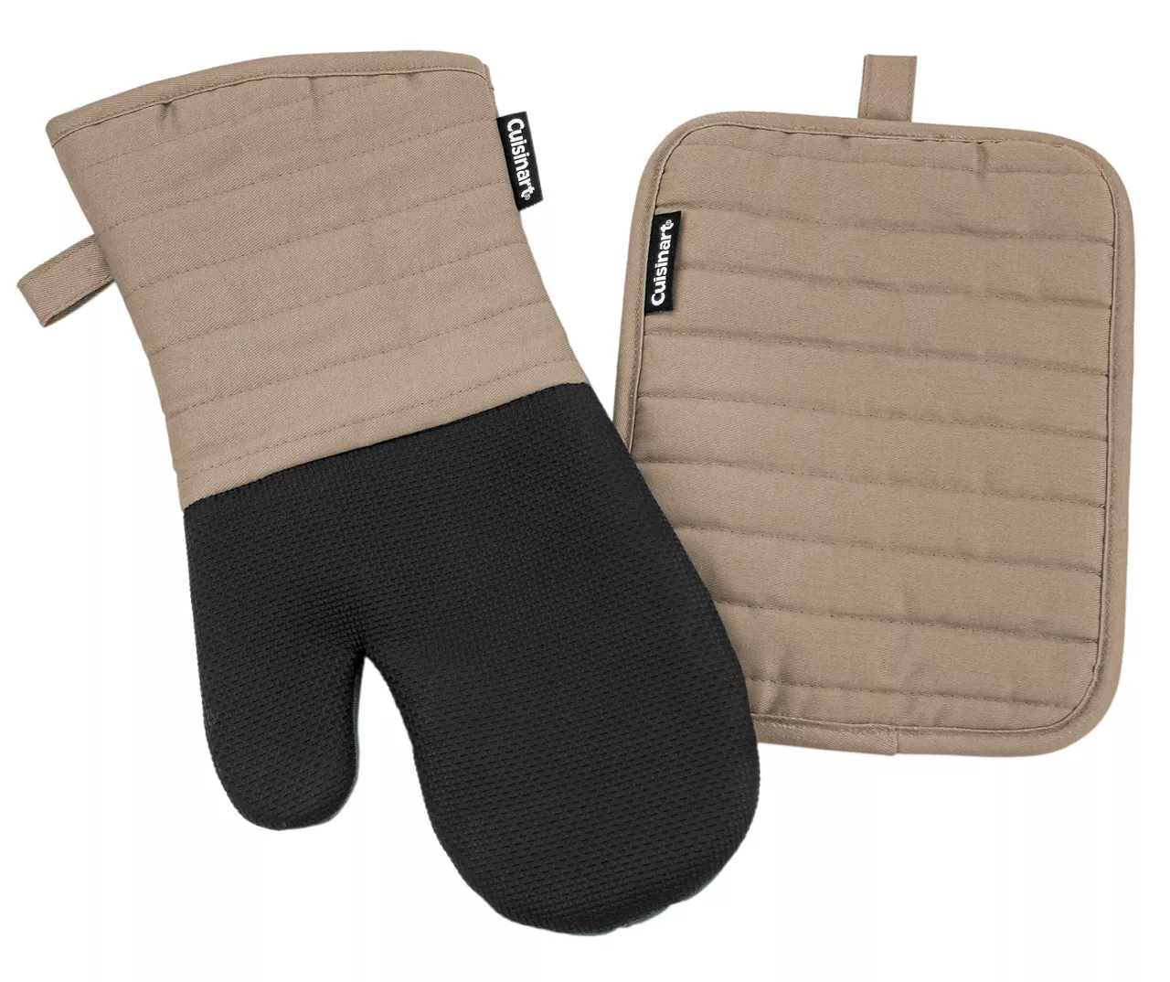 Cuisinart Irish Cream Tan & Black Oven Mitt & Pot Holder Set 1 Cuisinart Irish Cream Tan & Black Oven Mitt & Pot Holder Set