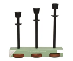 Black & Brown 3-Piece Taper Candle Holder Set