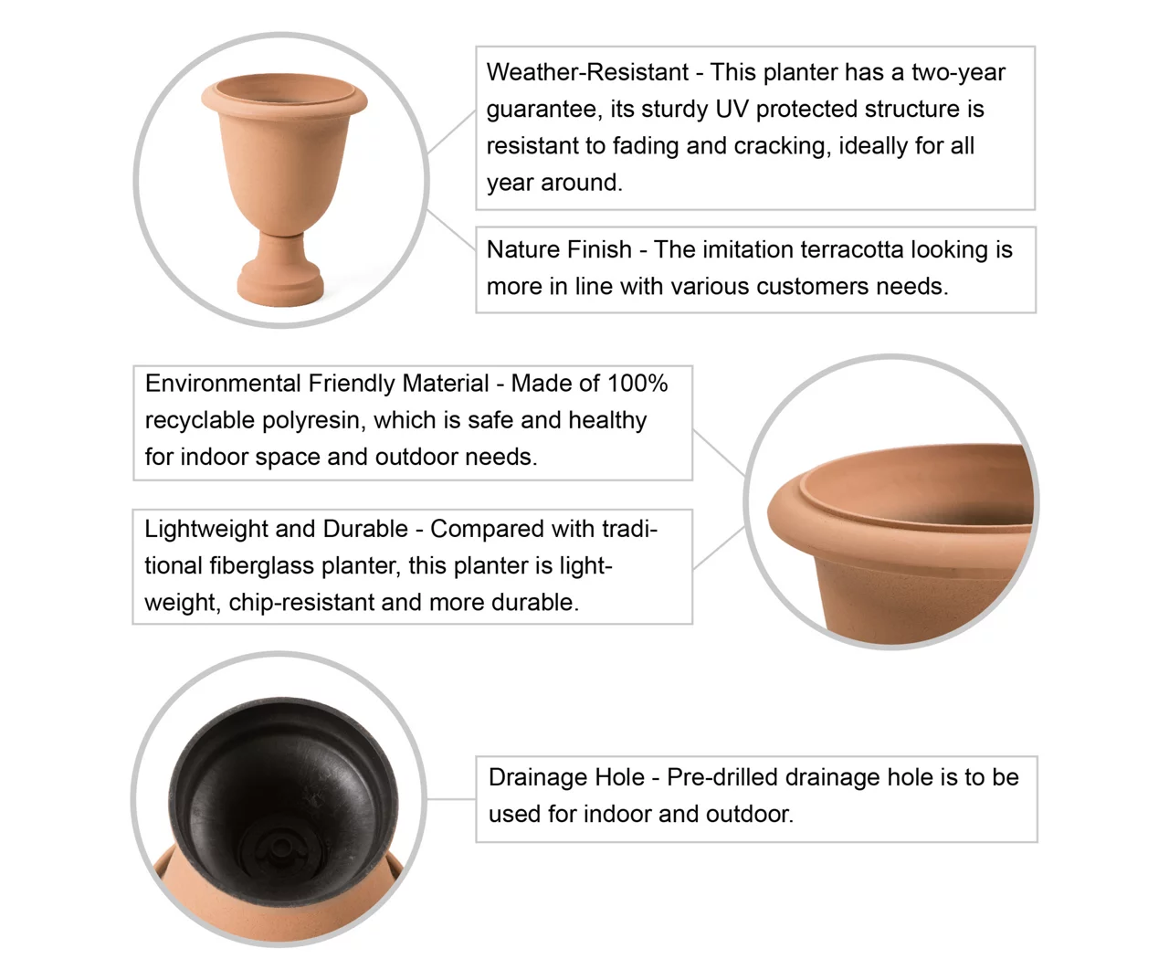 Glitzhome Plastic Urn Planters, 2-Pack 5 Glitzhome Plastic Urn Planters, 2-Pack - Image 5