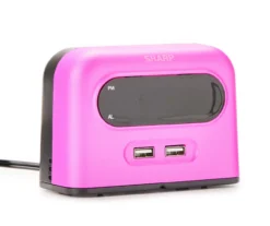 Sharp Metallic Pink Digital Alarm Clock With USB Ports -Home Furnishing Store 810567267 2