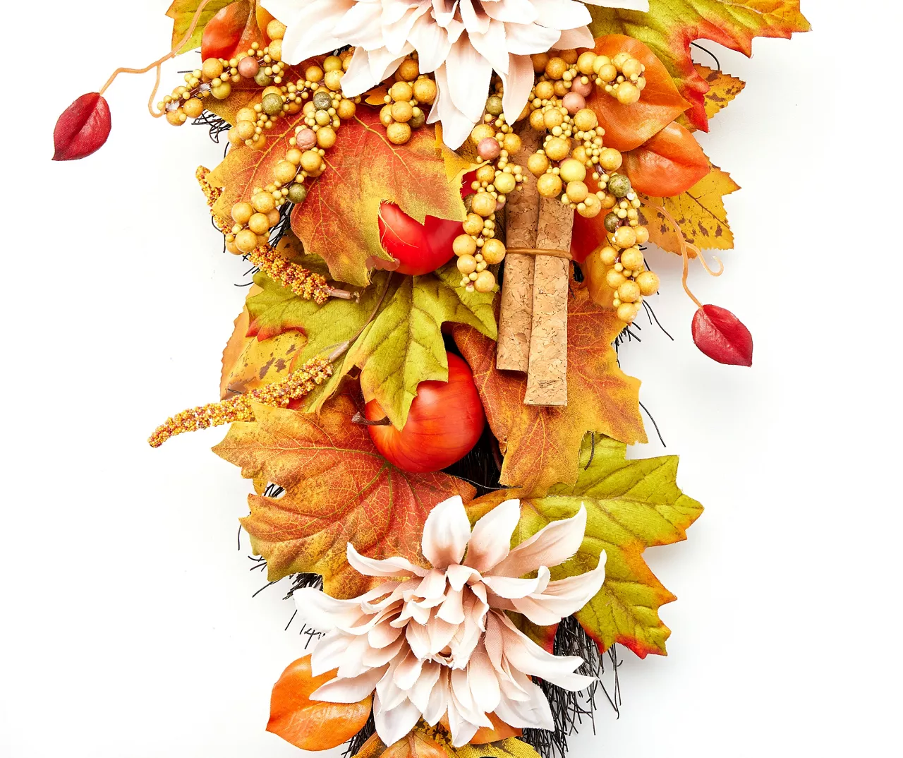 24" Dahlia, Apple & Leaf Teardrop Wreath 2 24" Dahlia, Apple & Leaf Teardrop Wreath - Image 2