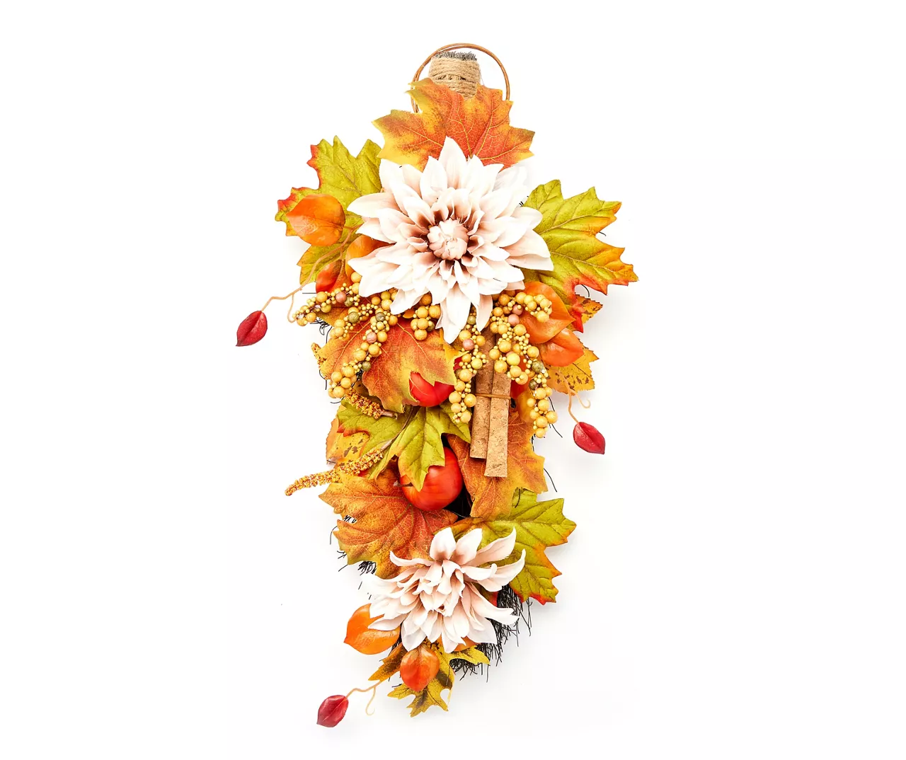 24" Dahlia, Apple & Leaf Teardrop Wreath 1 24" Dahlia, Apple & Leaf Teardrop Wreath