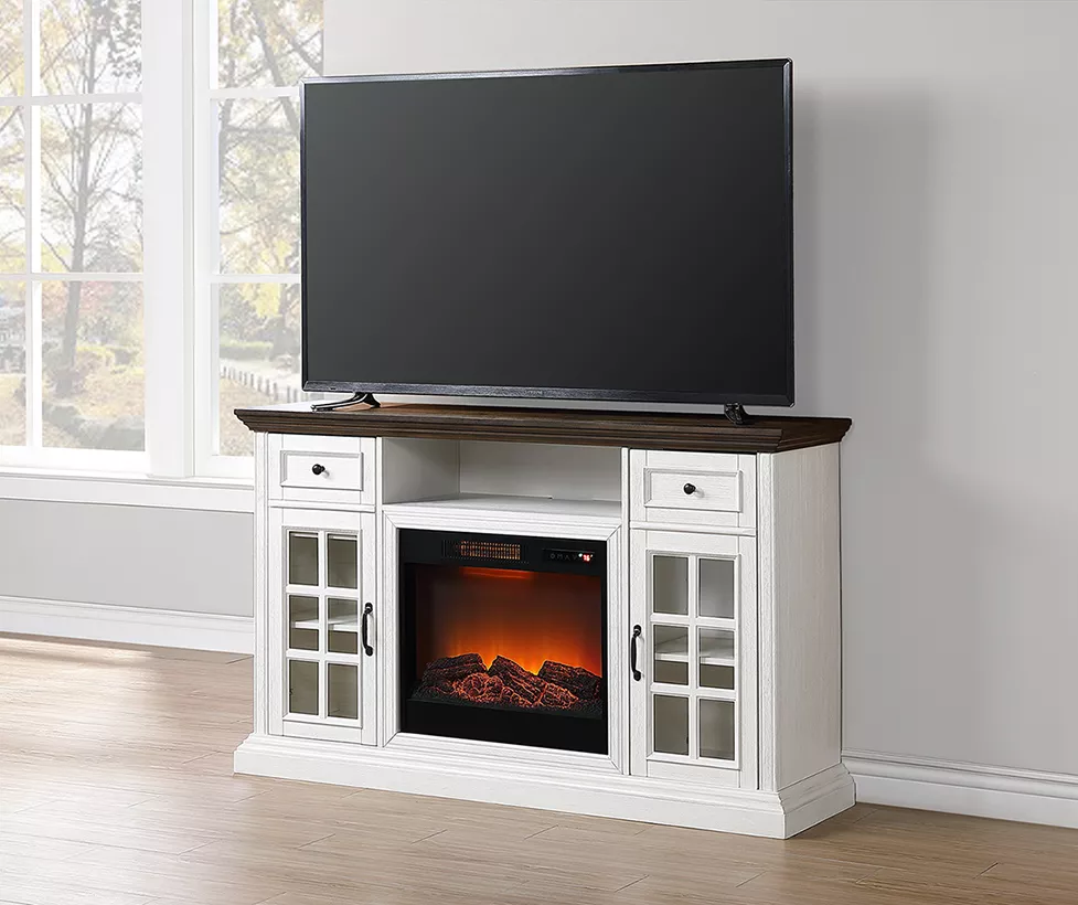 60" White 2-Tone Electric Fireplace Console 4 60" White 2-Tone Electric Fireplace Console - Image 4