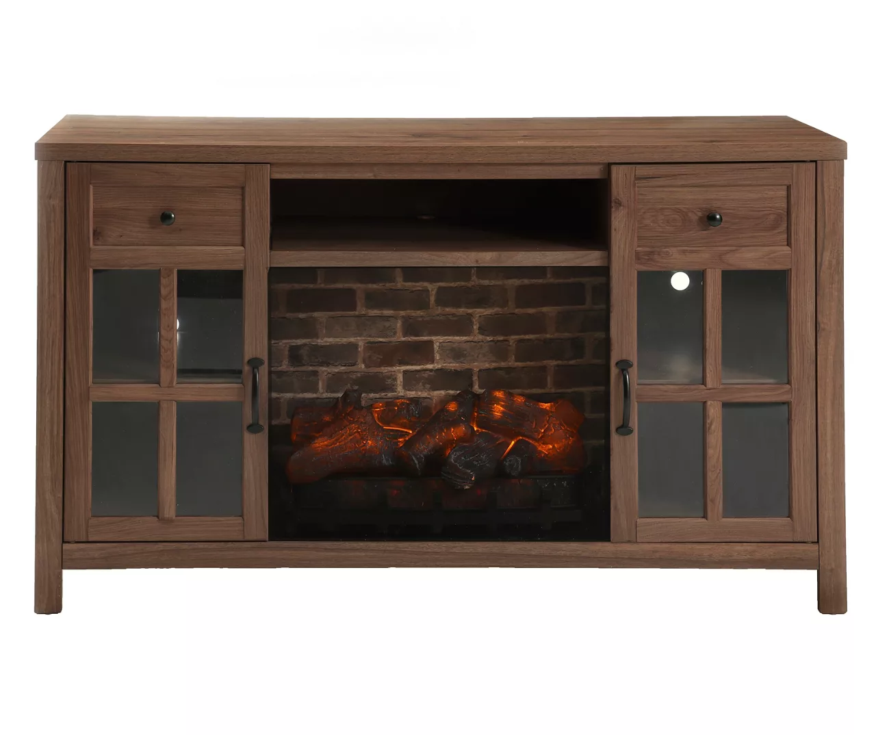 54" Walnut Glass Door Electric Fireplace Console 1 54" Walnut Glass Door Electric Fireplace Console