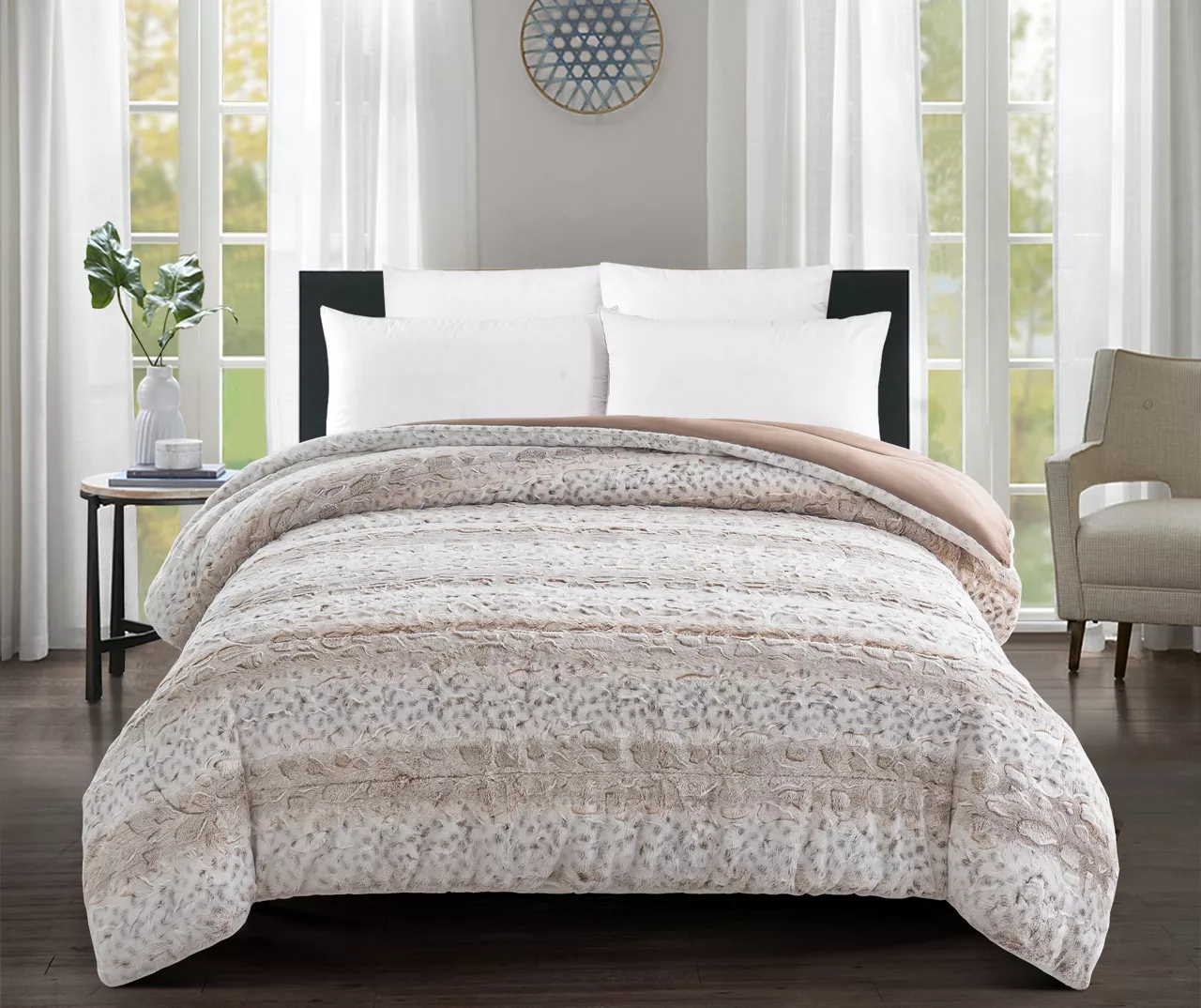 Tan Animal Print Faux Fur Full/Queen Comforter 1 Tan Animal Print Faux Fur Full/Queen Comforter