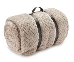 Tan Chevron Embossed Velvet Queen Blanket