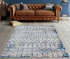 Jessica Blue & Cream Moroccan Geometric Area Rug -Home Furnishing Store 810573861 810573862 810573863 810573864 2