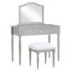 Vanity Table Set With Mirror & Faux Fur Stool