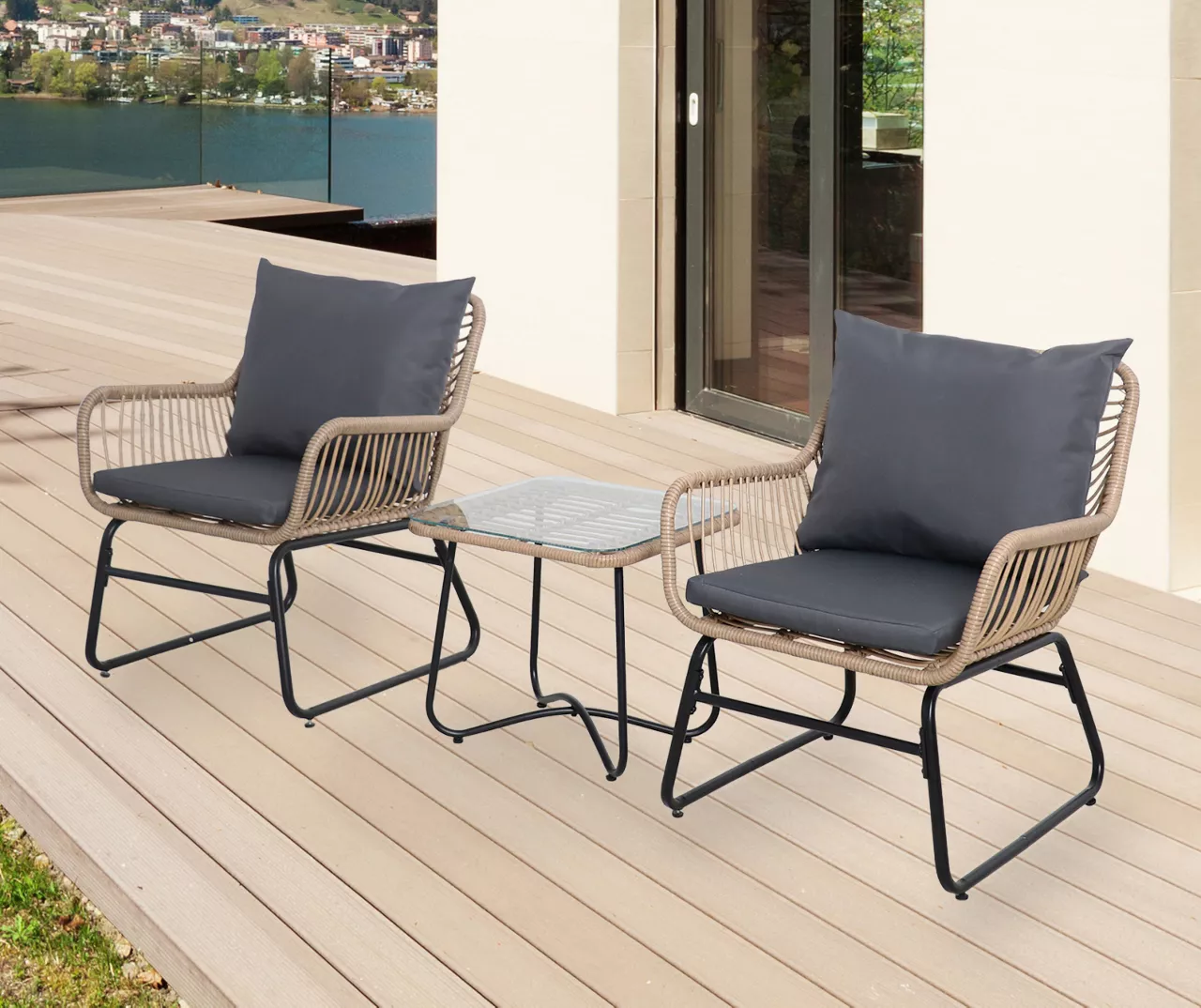 Santa Cruz 3-Piece Rattan Cushioned Patio Chair & Side Table Set 2 Santa Cruz 3-Piece Rattan Cushioned Patio Chair & Side Table Set - Image 2
