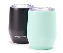 Black & White Double Wall Stainless Steel Wine Tumbler, 2-Pack