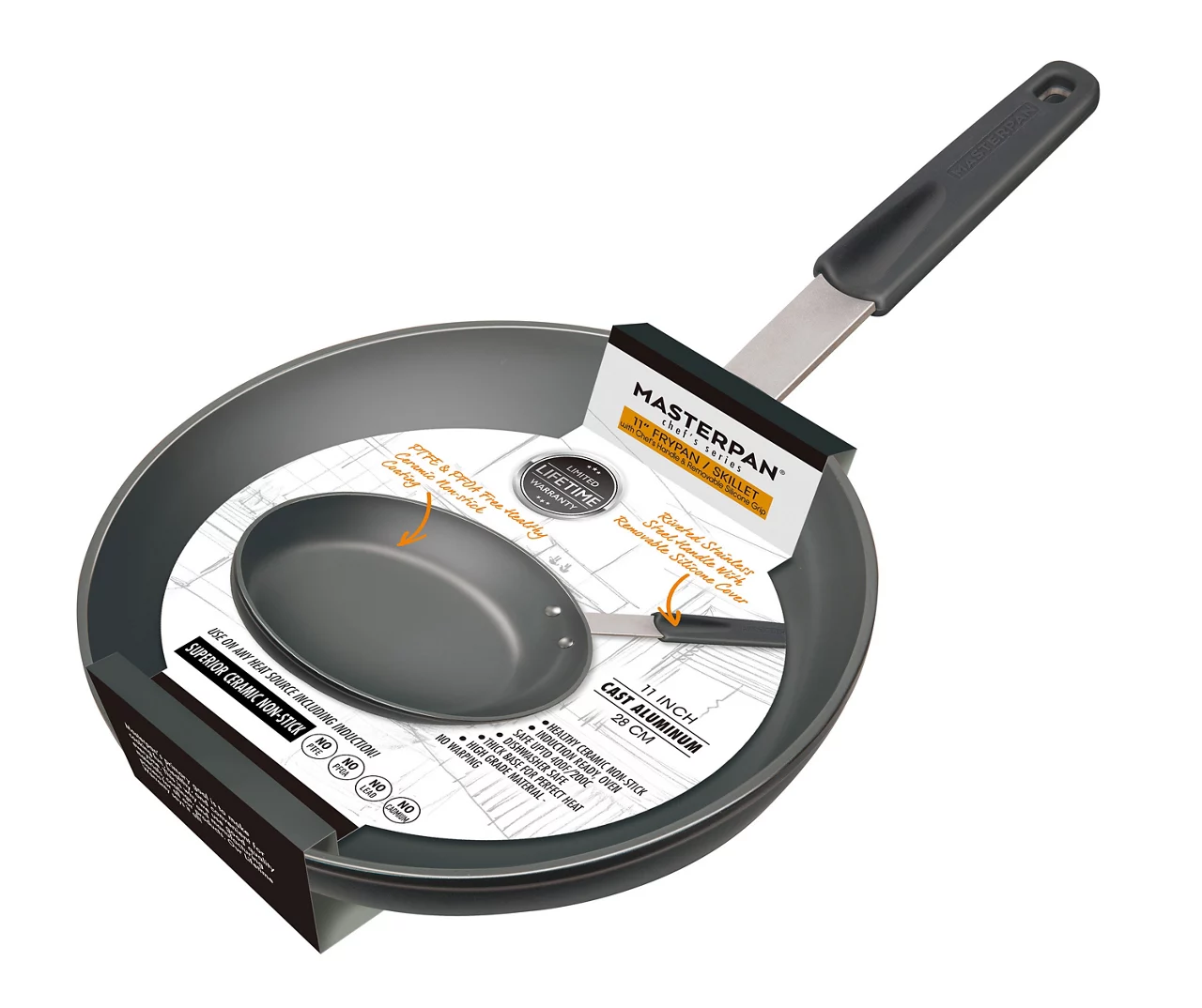 Masterpan 11" Gray Non-Stick Aluminum & Stainless Steel Fry Pan 2 Masterpan 11" Gray Non-Stick Aluminum & Stainless Steel Fry Pan - Image 2