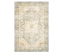 Savanna Gray & Gold Floral Geometric Area Rug, (7.5' X 10')
